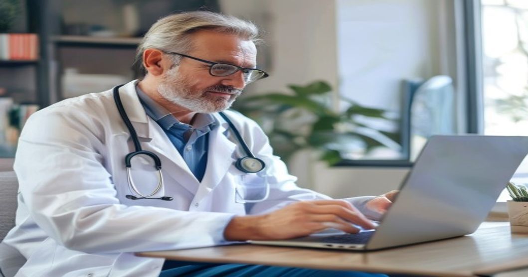 Doctor on a laptop video call with a patient