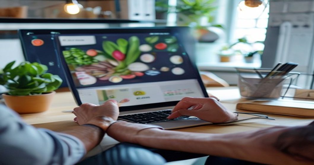 Dietitian reviewing a client's food diary on a laptop