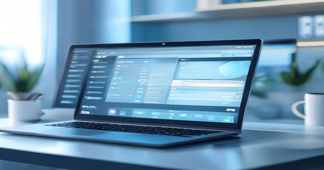 Modern healthcare practice using EHR software on a laptop
